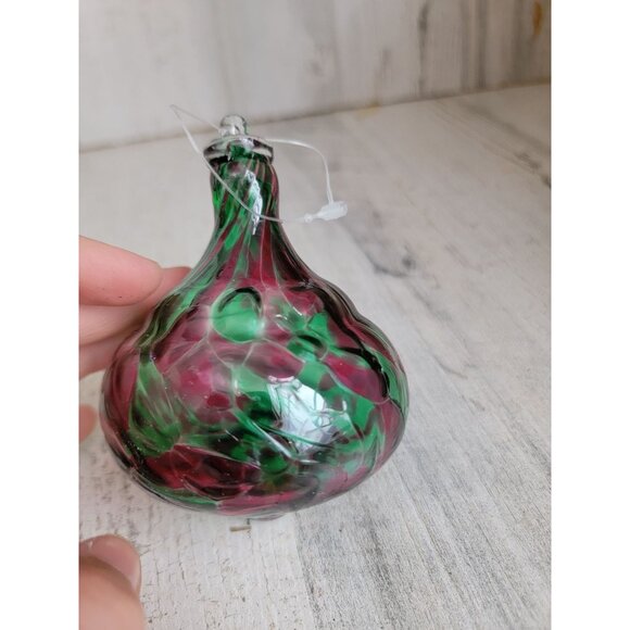Stained red green glass abstract shaped ornament Xmas - Picture 4 of 6